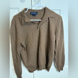 Brooks Brothers Extra Fine Italian Merino Wool Polo Sweater Men's L Brown